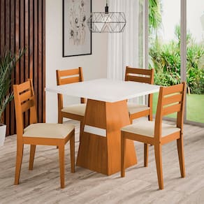 Mesa de Jantar Quadrada Dobuê Dakar com 4 Cadeiras Estofadas Revestidas em Suede