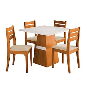 Mesa de Jantar Quadrada Dobuê Dakar com 4 Cadeiras Estofadas Revestidas em Suede