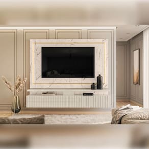 Bancada Suspensa Madetec Gaia para TV 75" LED Embutido Ripado Calacata Off White - 1