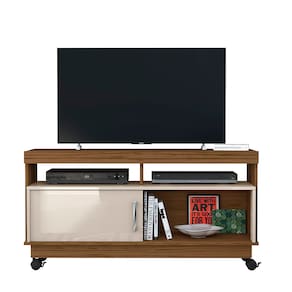 Rack Madetec Artur Ideal para TVs até 50 Polegadas, Pés com Rodízio e 121cm de Largura - Naturale/Off White - 1