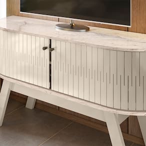 Bancada Madetec Atlanta Ideal para TVs de até 55 Polegadas - 136cm de largura - Calacata e Off White - 2