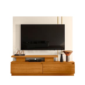 Estante Home Theater Madetec New Apolo Ideal para TVs de até 75 Polegadas - 183cm de largura - Cinamomo e Off White - 1