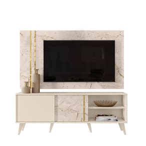 Rack com painel Madetec Cronos ideal para TVs de até 60 polegadas - 160cm de largura - Calacata e Off White - 1
