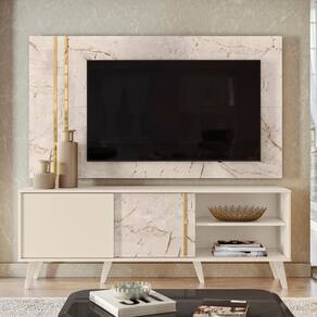 Rack com painel Madetec Cronos ideal para TVs de até 60 polegadas - 160cm de largura - Calacata e Off White - 2