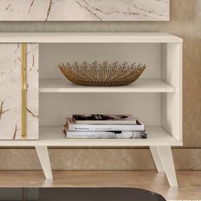 Rack com painel Madetec Cronos ideal para TVs de até 60 polegadas - 160cm de largura - Calacata e Off White - 3