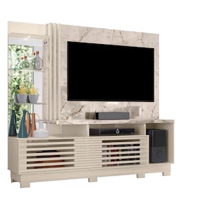 Estante Home Theater Madetec Frizz Plus com Pés, Ideal para TVs de até 60 Polegadas - 200cm de largura - Calacata e Off White - 1