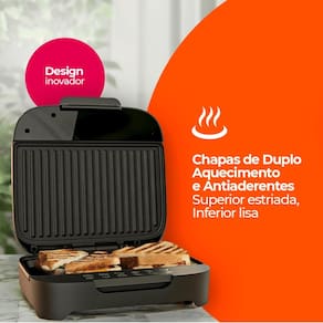 Sanduicheira Elétrica Cadence Click 750W com Botão Liga e Desliga - SAN400