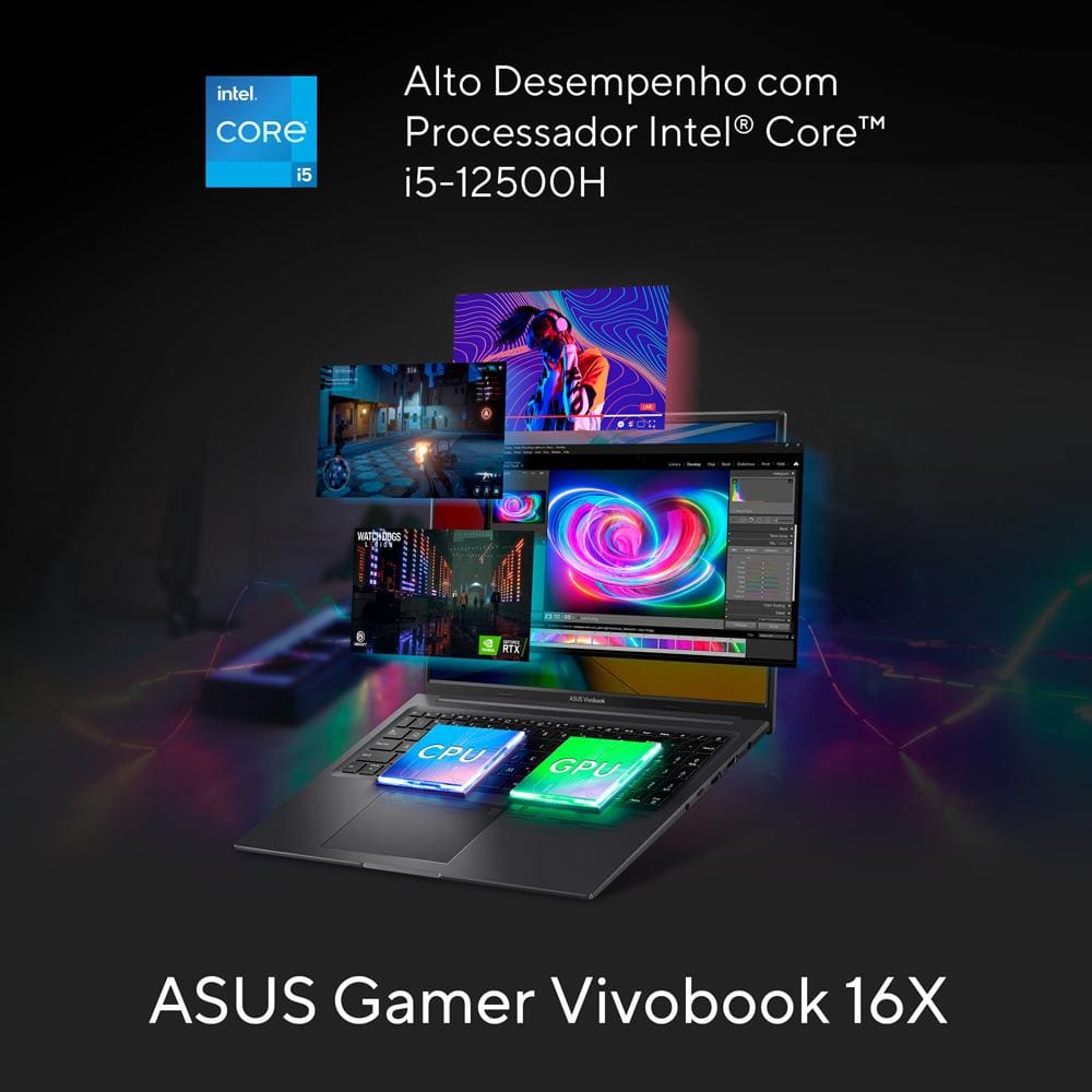 Notebook Gamer ASUS Vivobook16X Intel Core i5 12500H 8GB RAM 512GB