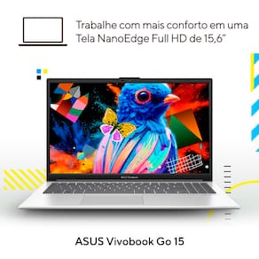 Notebook ASUS Vivobook Go 15 Intel Core i3 N305 8GB RAM 256GB SSD Tela LED Full HD 15,6” Windows 11 Home - E1504GA-NJ434W