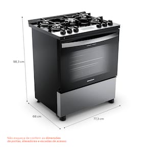 Fogão Brastemp 5 Bocas BFS5XAR com Mesa de Vidro, Turbo Chama e Timer Bivolt - Inox