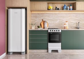 Fogão de Piso a Gás Esmaltec 4 Bocas Ideal Pop Mesa Inox e Forno Limpa Fácil 50L - Branco