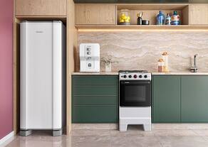Fogão de Piso a Gás Esmaltec 4 Bocas Ideal Super Mesa Inox e Forno Limpa Fácil 50L - Branco