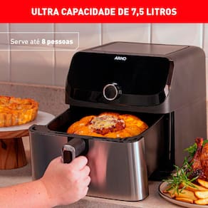 Fritadeira Elétrica Sem Óleo Air Fryer Arno AFD7 7,5L Mega Digital – Inox/Preta