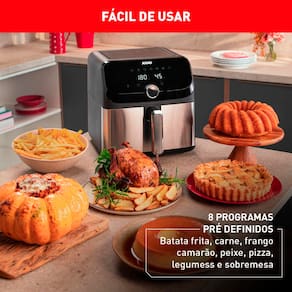 Fritadeira Elétrica Sem Óleo Air Fryer Arno AFD7 7,5L Mega Digital – Inox/Preta