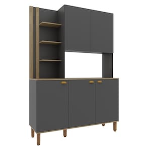 Cozinha Compacta Bartira Safira 135cm 5 Portas e 3 Prateleiras - Grafite / Laminado Mel - 1
