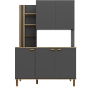 Cozinha Compacta Bartira Safira 135cm 5 Portas e 3 Prateleiras - Grafite / Laminado Mel - 2