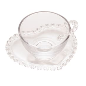 Xícara de Chá de Cristal com Pires Lyor Coração - 170ml