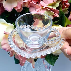 Xícara de Chá de Cristal com Pires Lyor Coração - 170ml