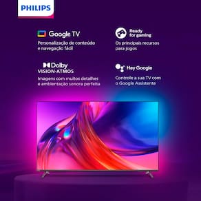Smart TV LED 65" Ultra HD 4K Philips The One, Ambilight 65PUG8808 com Google TV, Dolby Vision/Atmos, Freesync, Wi-Fi, Entradas HDMI e USB
