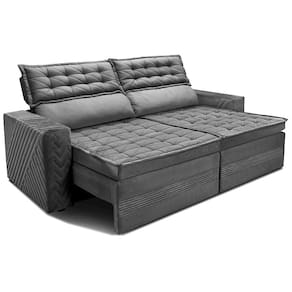 Sofá 4 Lugares Cama inBox Cielo com Assento Retrátil, Encosto Reclinável em Suede Velusoft e 230cm de Largura - Cinza - 2