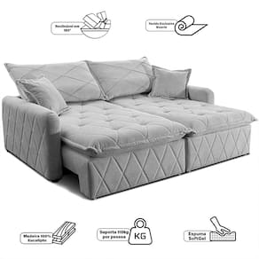 Sofá 3 Lugares Cama inBox Sublime Retrátil e Reclinável Revestido em Bouclé - 180cm de largura