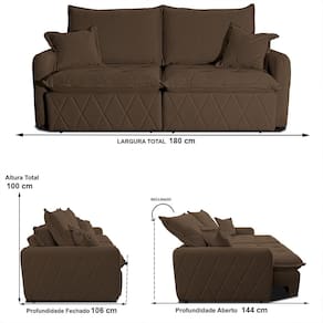Sofá 3 Lugares Cama inBox Sublime Retrátil e Reclinável Revestido em Bouclé - 180cm de largura