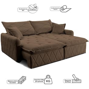 Sofá 3 Lugares Cama inBox Sublime Retrátil e Reclinável Revestido em Bouclé - 180cm de largura