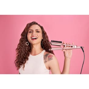 Prancha Modeladora GA.MA Italy 2 em 1 Waver & Brush Keration 220°C com Cabo Giratório Rose/Preto - Bivolt