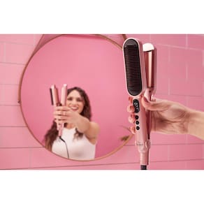 Prancha Modeladora GA.MA Italy 2 em 1 Waver & Brush Keration 220°C com Cabo Giratório Rose/Preto - Bivolt