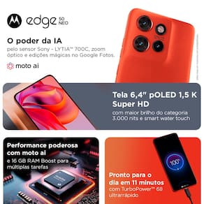 Smartphone Motorola Edge 50 Neo 5G Poinciana 256GB, 8GB RAM + 8GB Ram Boost, 50MP Sony Camera Moto AI Ultrarresistencia militar