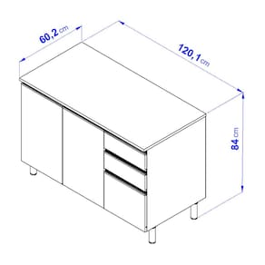 Balcão Bartira Cristal em MDP com 2 Portas e 3 Gavetas, 120,1cm de largura - Lâmina de Mel/Azul Royal