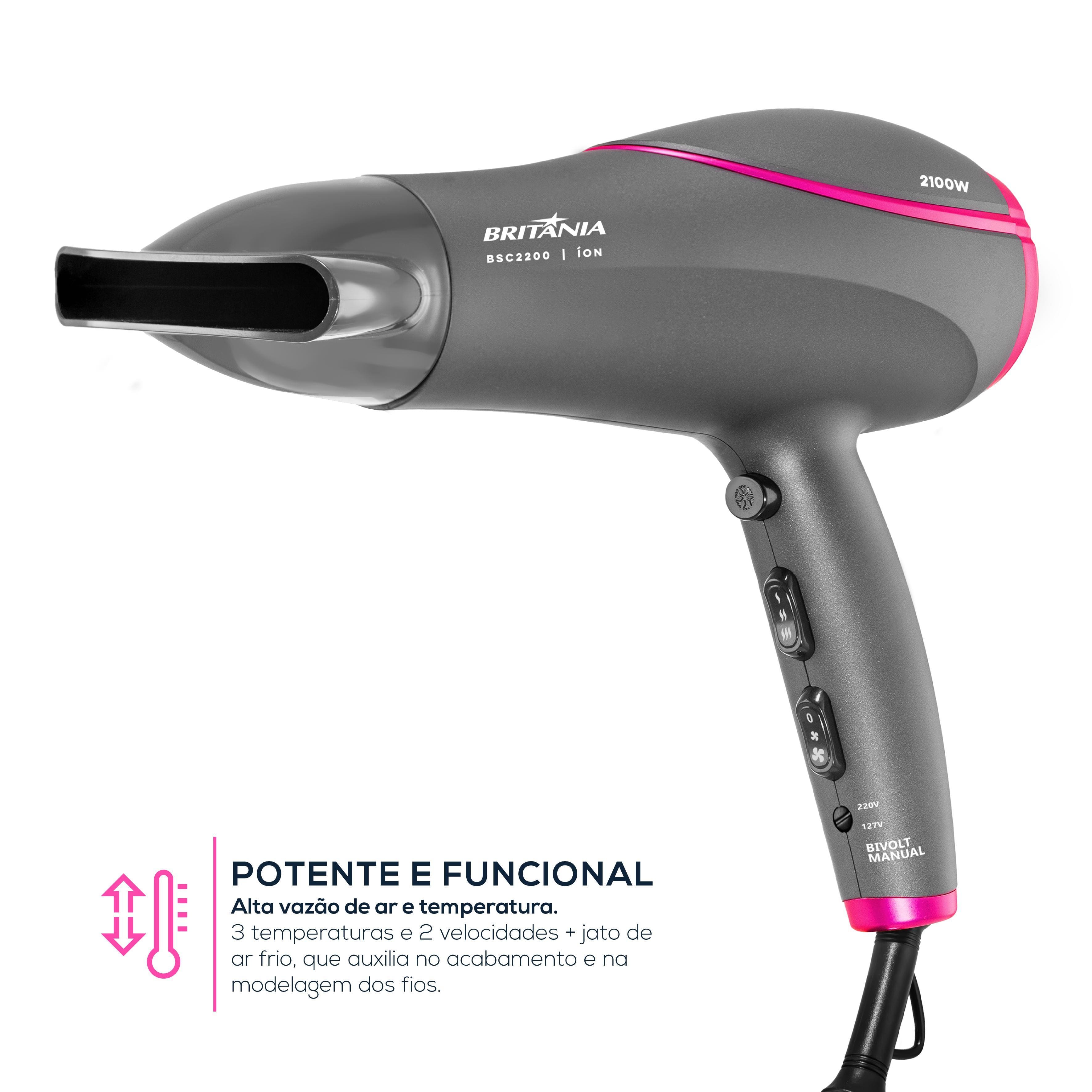 Secador de Cabelos Britânia BSC2200 2100W Cinza e Rosa - Bivolt - 3