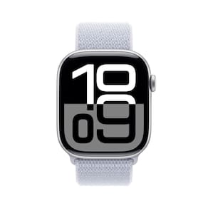 Apple Watch Series 10 GPS + Cellular, Caixa Prateada de Alumínio – 46 mm e Pulseira loop esportiva Nuvem Azul