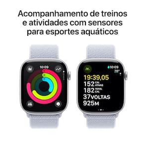 Apple Watch Series 10 GPS + Cellular, Caixa Prateada de Alumínio – 46 mm e Pulseira loop esportiva Nuvem Azul