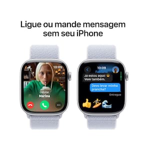 Apple Watch Series 10 GPS + Cellular, Caixa Prateada de Alumínio – 46 mm e Pulseira loop esportiva Nuvem Azul