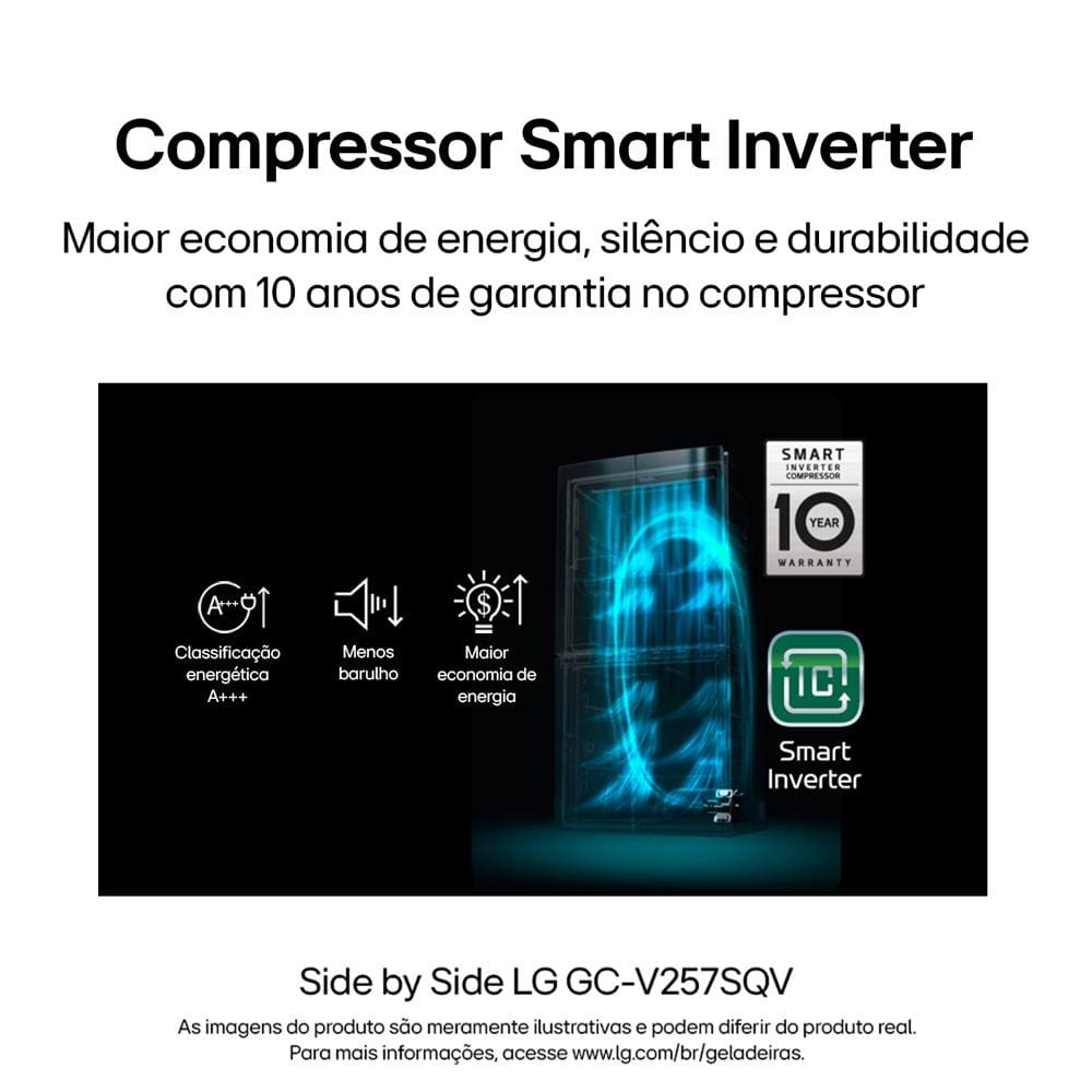 Geladeira LG Side by Side GC-V257SQV com Tecnologia Smart Inverter