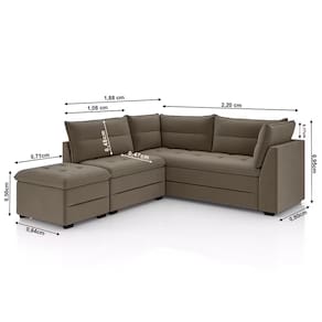 Sofá Modular de Canto 4 Lugares Luizzi Quebec com Pufe e Revestimento em Suede – 408cm de Largura