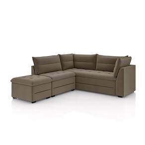 Sofá Modular de Canto 4 Lugares Luizzi Quebec com Pufe e Revestimento em Suede – 408cm de Largura