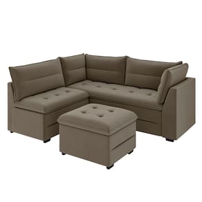 Sofá Modular de Canto 4 Lugares Luizzi Quebec com Pufe e Revestimento em Suede – 408cm de Largura