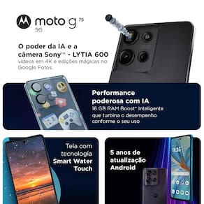 Smartphone Motorola Moto g75 Azul 5G 256GB, 8GB RAM + 8GB RAM Boost, 50MP Sony Lytia 600 Câmera Moto AI Ultrarresistência Militar