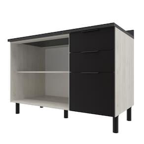 Balcão Triplo Bartira Rubi com 2 Portas, 2 Gavetas, 1 Gavetão, 1 Prateleira e 120cm de Largura - Freixo/Preto Poah - BALC TRIP 2PT2GV1GVTAO BART RUBI FREIXO/PRETO POAH - 2