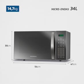 Forno de Micro-ondas Mondial Line MO-02-34-E com Função Manter Aquecido Cinza Espelhado - 34L