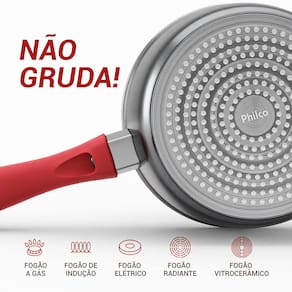 Panela Philco PPH160APR com Tampa de Vidro e Revestimento Antiaderente Redstone 16cm - Cinza e Vermelha