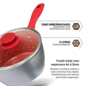 Panela Philco PPN22A com Tampa de Vidro e Revestimento Antiaderente Redstone 22cm - Cinza e Vermelha