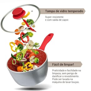 Panela Philco PPN22A com Tampa de Vidro e Revestimento Antiaderente Redstone 22cm - Cinza e Vermelha