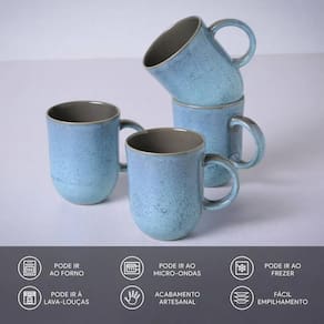 Conjunto de Xícaras Grandes Porto Brasil Coup Breeze em Cerâmica Stoneware Azul 330ml - 4 Peças - 2
