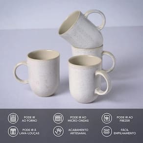 Conjunto de Xícaras Grandes Porto Brasil Coup Latte em Cerâmica Stoneware Off-White 330ml - 4 Peças - 2