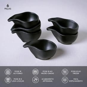 Conjunto de Molheiras Ovais Porto Brasil Orgânico Preto Matte 40ml - 6 Peças - 3