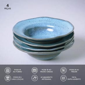 Conjunto de Pratos de Sobremesa Porto Brasil Orgânico Breeze Azul 250ml - 4 Peças - 3