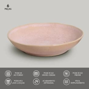 Conjunto de Pratos Fundos Porto Brasil Bio Litchi Rosa Claro 830ml – 6 Peças - 2